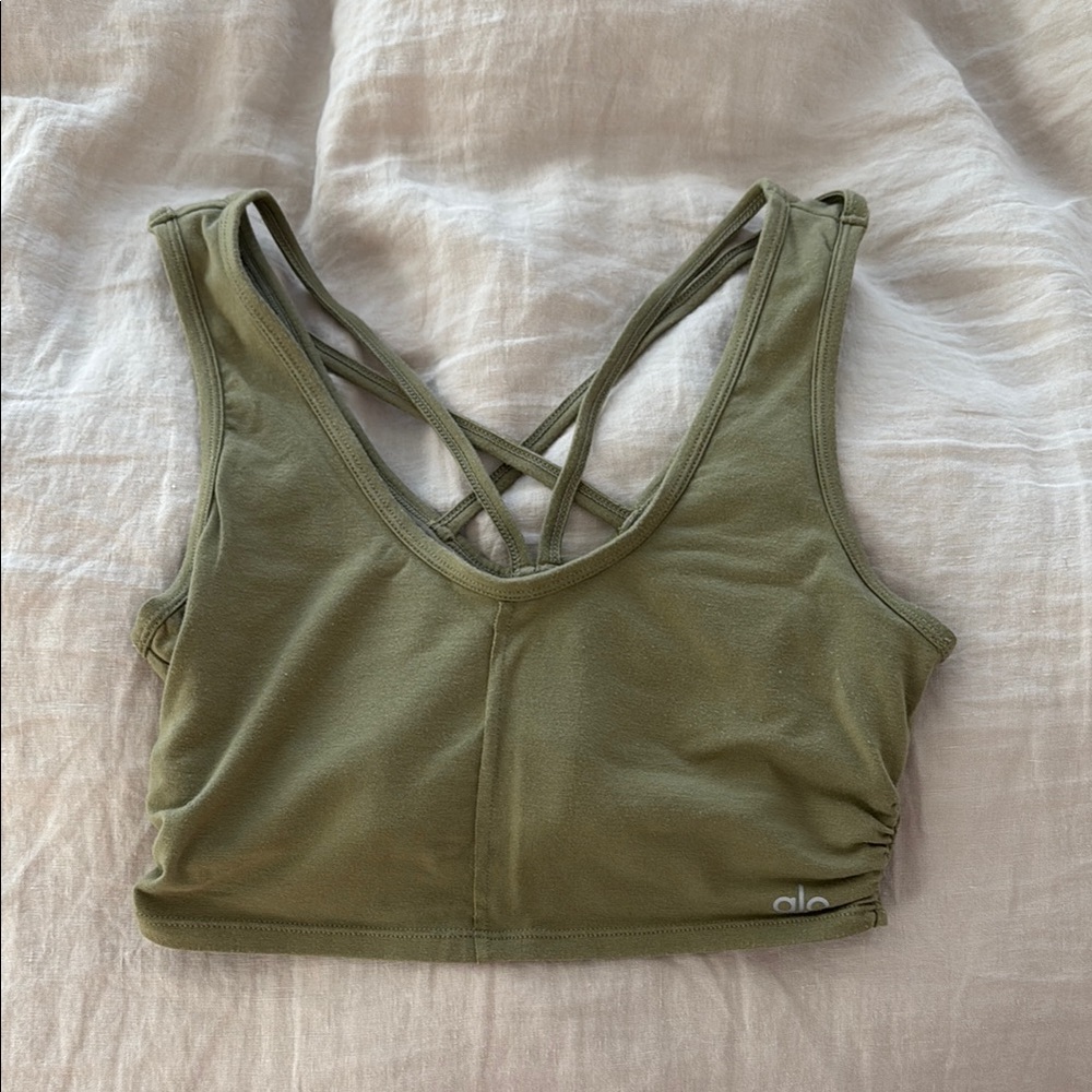 ALO Yoga Olive Green Cross-Back Sports Bra